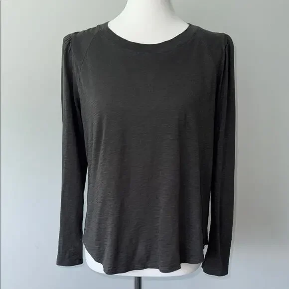 Veronica Beard Baseball Mason Charcoal Long Sleeve Tee Pimo Cotton Top Women's L - Picture 1 of 9